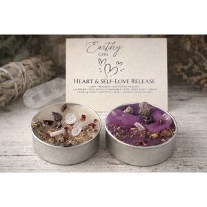 Heart Self Love Release Tealight  Gemstones Herbs Set Apothecary Ritual BOHO